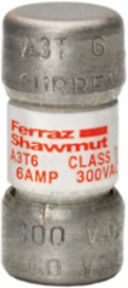 Fast-Acting Class T Fuse, 6A, 300V, Copper Terminals, 0.88 Inch Length