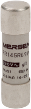 Protistor 14x51 gR Fuse 16A 690V AC, Ceramic Body, Silver-Plated Copper Terminals