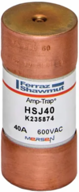 High-Speed Class J Fuse 600V 40A, 1.06 Inch Diameter, 200 kA Breaking Capacity