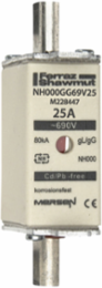 NH Fuse-Link gG 690VAC Size 000 25A Double Indicator, Ceramic Body, Silver-Plated Copper