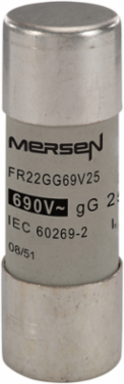 Cylindrical Fuse-Link gG 690VAC 22x58, 25A, Ceramic Body, 120 kA Breaking Capacity