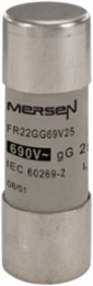 Cylindrical Fuse-Link gG 690VAC 22x58, 25A, Ceramic Body, 120 kA Breaking Capacity