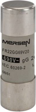 Cylindrical Fuse-Link gG 20A 22x58 Inch 690VAC, Ceramic Body, Silver-Plated Contacts