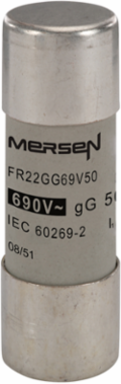 Cylindrical Fuse-Link gG 50A 22x58, 690V, Ceramic Body, Silver-Plated Contacts