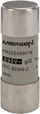 Cylindrical Fuse-Link gG 22x58 Inch, 16A, 690V, Ceramic Body, Silver-Plated Contacts