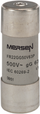 Cylindrical Fuse-Link gG 500VAC 22x58, 63A, Ceramic Body, Silver-Plated Contacts