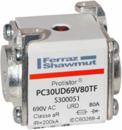 Square Body High-Speed Fuse Protistor® Size 30 aR 690VAC IEC 700VAC UL 80A With Striker Flush ends metric threads