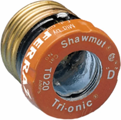 Plug Fuse 125V 20A Time Delay Screw Mount Visual Indicator, Diameter 1.13 Inch