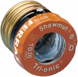Plug Fuse 125V 20A Time Delay Screw Mount Visual Indicator, Diameter 1.13 Inch