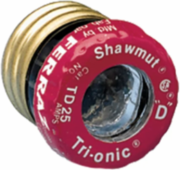 Plug Fuse 125V 25A Time-Delay Screw Mount Visual Indicator 1.29 Inch Length