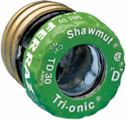 Plug Fuse 125V 30A Time Delay with Visual Indicator, 1.29 Inch Length, Brass Connection