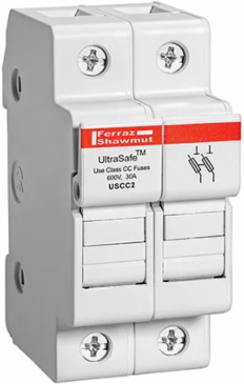 UltraSafe™ 600V 30A Class CC 2-pole Fuse Holder, IP20 Finger-Safe, DIN Rail Mounting