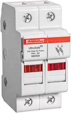 UltraSafe Modular 600V 30A 2-Pole Fuse Holder with Indicator, IP20, Clip-in Mounting