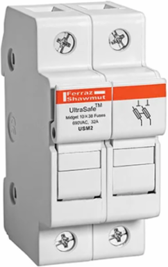 UltraSafe Fuse Holder 800V 30A Midget 2-pole DIN Rail Mounting