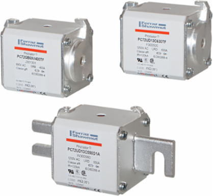 Square Body High-Speed Fuse Protistor® Size 72 aR 1250VAC IEC 1300VAC UL 550A With Striker Flush ends UNC threads