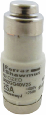 Neozed D0 Fuse-Link gG, 25A, 400V AC/DC, D02, Yellow, Ceramic Insulation