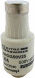 D Fuse-Link gG DII 500V 25A Yellow, 0.87 Inch Diameter, Ceramic Body