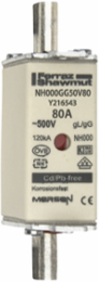 NH Fuse-Link gG 500VAC Size 000 80A Double Indicator, Ceramic Body