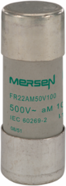 Cylindrical Fuse-Link aM 500VAC 22x58, 100A, Ceramic Body, 120 kA Breaking Capacity