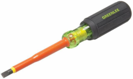 Insulated Screwdriver Cabinet Tip 1/4 Inch x 4 Inch, 1000V AC, Black Phosphate Tip