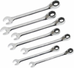 7-Piece Metric Ratcheting Wrench Set, Polished Chrome Finish, ASME/ANSI Standard