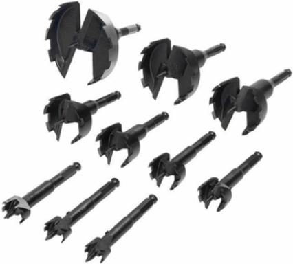 E-Z Bore Wood Boring Bit Set 1 Inch to 2-9/16 Inch with 7/16 Inch Hex Shank