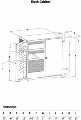 Mesh Back Storage Cabinet, 52 In Height, 48 In Width, 16 Gauge Steel