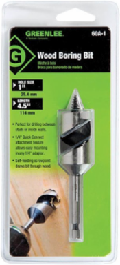 1 Inch Quick Change Auger Bit, 1/4 Inch Hex Shank, 4.5 Inch Length
