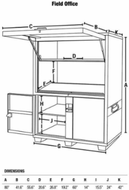 Field Office Storage Box 41.6 Inch Width, 55.6 Inch Depth, 80 Inch Height, 16 Gauge Steel