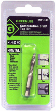 High-Speed Steel Drill/Tap Bit, 1/4 Inch, 20 TPI, 10-Gauge Metal