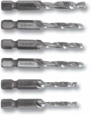 10-24NC Drill/Tap Bit, #10 Size, 1/4 Inch Quick Change Hex, High Speed Steel