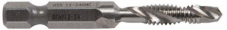 12-24NC Drill/Tap Bit, 1/4 Inch Hex Shank, High Speed Steel, Taps Up to 10 GA