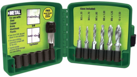 Drill/Tap Kit, 6 Piece Set (6-32 to 1/4-20), High Speed Steel, Split Point Design