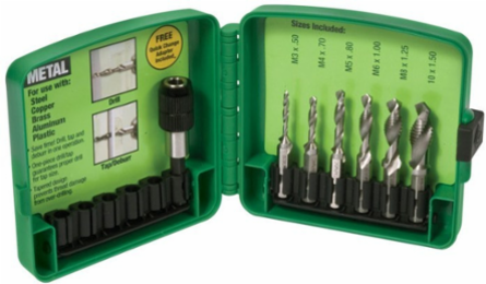 High-Speed Steel Metric Drill/Tap Set, M3-M10, 6-Piece, 1/4 Inch Shank