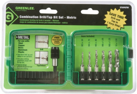 High-Speed Steel Metric Drill/Tap Set, M3-M10, 6-Piece, 1/4 Inch Shank