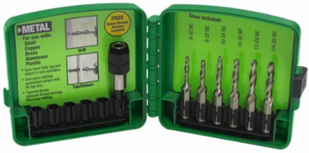 High-Speed Steel Metric Drill/Tap Set, M3-M10, 6-Piece, 1/4 Inch Shank