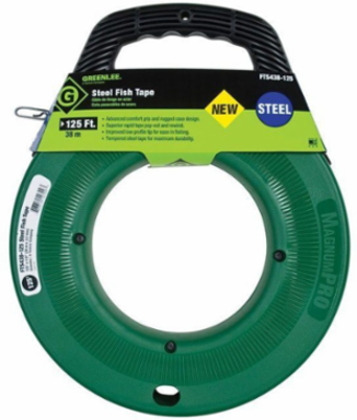 125 Foot Steel Fish Tape with 400 LB Tensile Strength