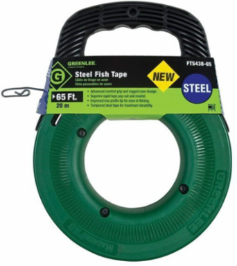 65' Steel Fish Tape, Oil-Tempered, 400 LB Tensile Strength