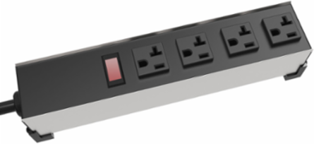 Heavy Duty 4 Outlet Power Strip, 20A, 120VAC, 6 ft Cord, Anodized/Black