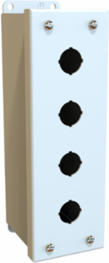 4 Hole Pushbutton Enclosure, 8.88 Inch x 2.75 Inch x 3.5 Inch, IP54 Rated, Mild Steel