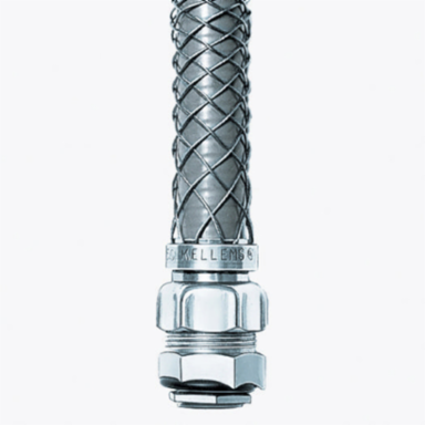 Liquidtight Wire Management Fitting, 1/2 Inch, Steel with Stainless Steel Mesh