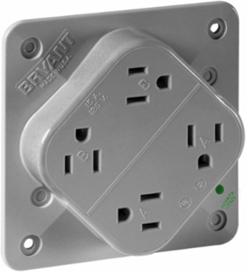 Hospital Grade Quad-PLEX Receptacle, 15A 125V, 2-Pole 3-Wire, Gray