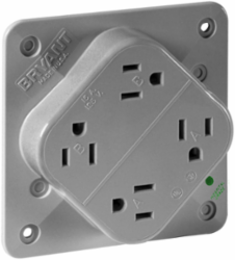 Hospital Grade Quad-PLEX Receptacle, 15A 125V, 2-Pole 3-Wire, Gray