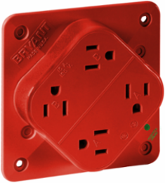Hospital Grade Quad-PLEX Receptacle, 15A 125V, 2-Pole 3-Wire, Red