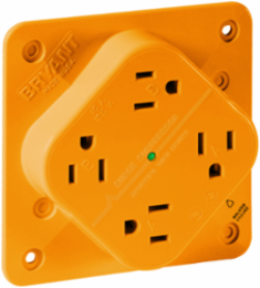 Commercial Grade Quad-PLEX Receptacle, 15A 125V, 2-Pole 3-Wire, Orange, 4 Outlet