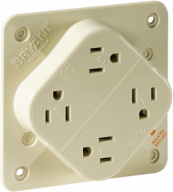 QUADPLEX Receptacle, 15A 125V, 4.3 Inch x 4.30 Inch x 0.92 Inch, Surge Suppression
