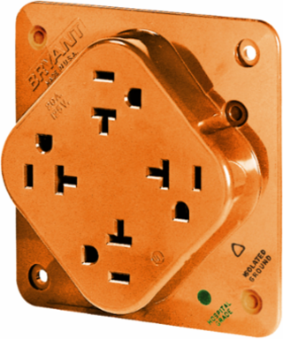 Quad-PLEX Hospital Grade Receptacle, 20A 125V, 2-Pole 3-Wire, Orange, 4 Outlets