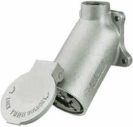 Industrial Flanged Receptacle, 30A 250V DC/600V AC, 3-Pole 4-Wire, Cast Aluminum, IP44