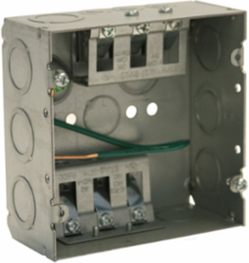 4-11/16 Inch Square Box, 2-Gang, 2-1/8 Inch Deep, Steel with 2 STAB-IT® II Connectors