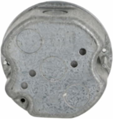 4 Inch Round Ceiling Rated Box, 1-1/2 Inch Deep, UL Listed, Steel Construction